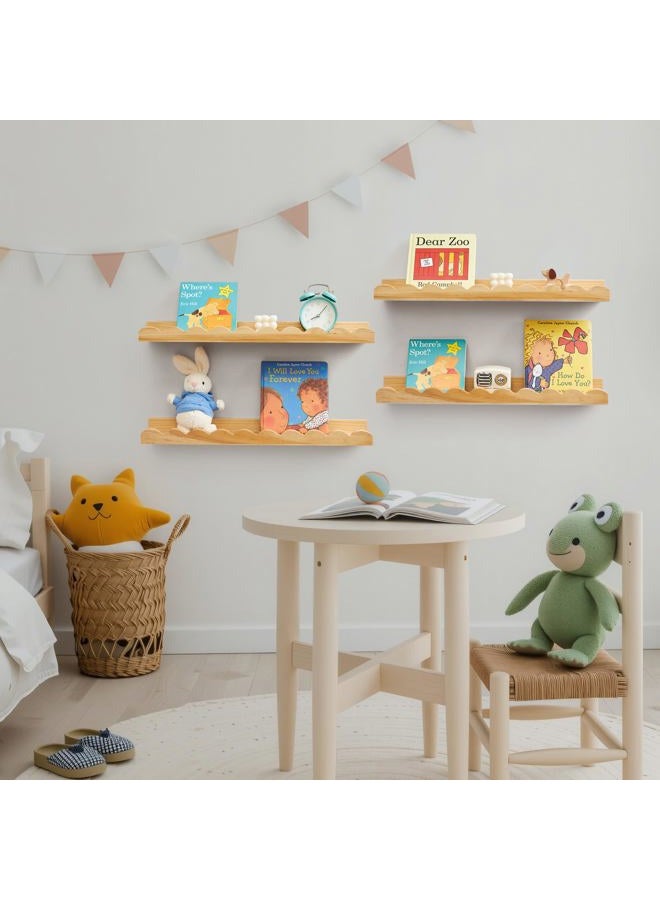 Conamily Scalloped Baby Book Shelf,Floating Shelves for Wall Set of 4 Natural Solid Pine Wood Nursery Bookshelves with Wave Lip for Bedroom Kids, Toddler Room, Baby Room, Nursery Decor(Natural,40cm) - Image 3