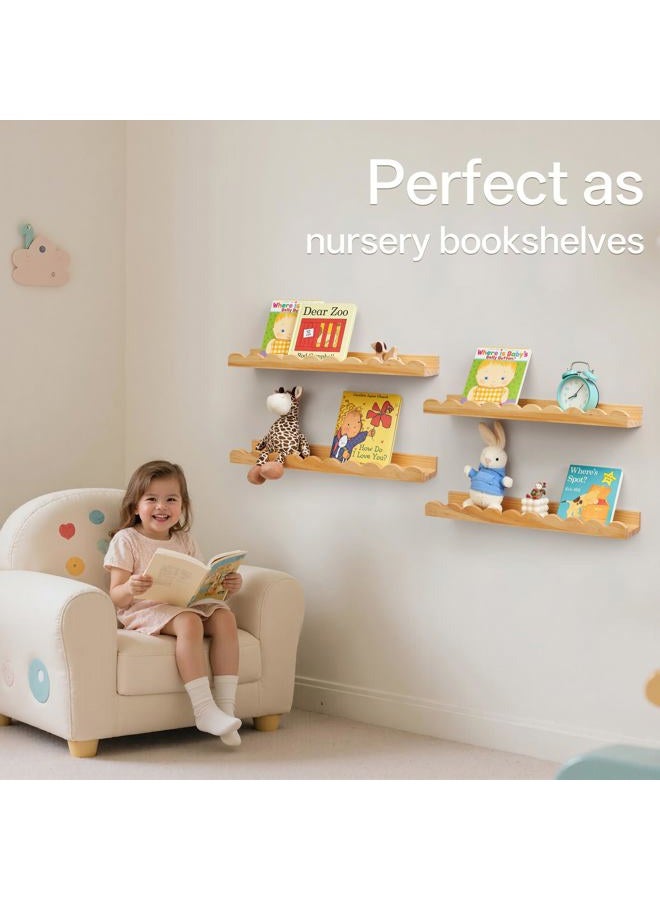Conamily Scalloped Baby Book Shelf,Floating Shelves for Wall Set of 4 Natural Solid Pine Wood Nursery Bookshelves with Wave Lip for Bedroom Kids, Toddler Room, Baby Room, Nursery Decor(Natural,40cm) - Image 2