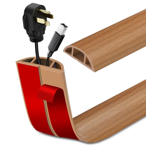 LSGCQ Floor Cord Cover Self Adhesive Cord Hider Floor Extension Cord Covers for Floor Power Cord Protector Cable Management Prevent Cable Trips Cable Cavity 0.59" W x 0.31" H (Light Brown Wood, 3.3Ft) - Image 1