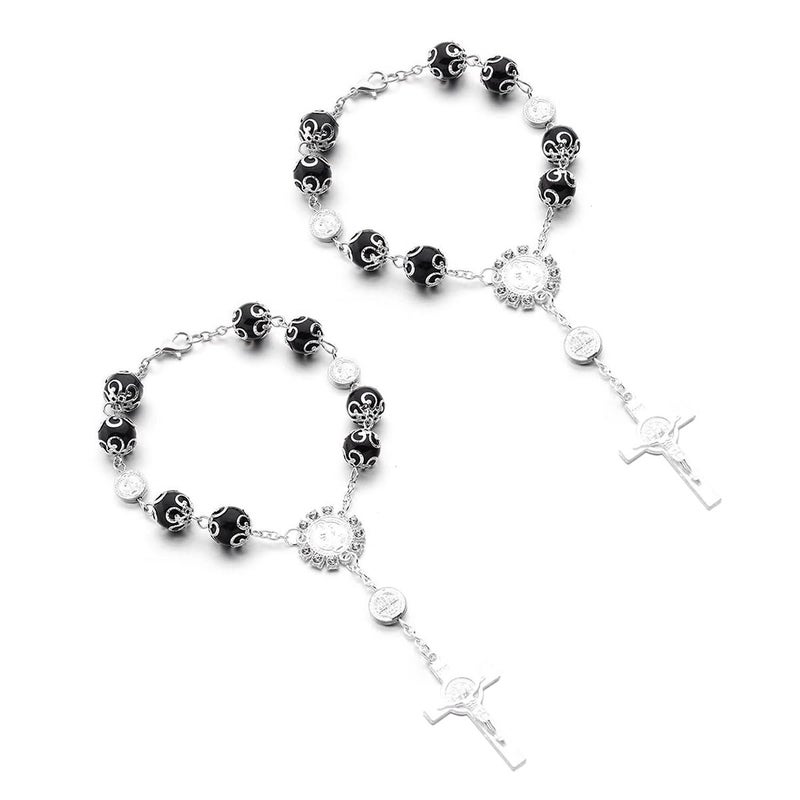 Yourkar 2 PCS Car Rosary for Rearview Mirror Auto Rosary Religious Car Mirror Hanging Decoration Personalized Rearview Cross Blessing Beads Decoration Universal Car Accessories Black - Image 3