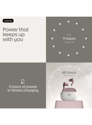 Moto Buds 2, Pantone Violet Ice, Hi-Res Audio, Dynamic Active Noise Cancelling, IP54 Water Resistant, 48 hours Playback Time, Lightweight & Compact Violet Ice - view 4