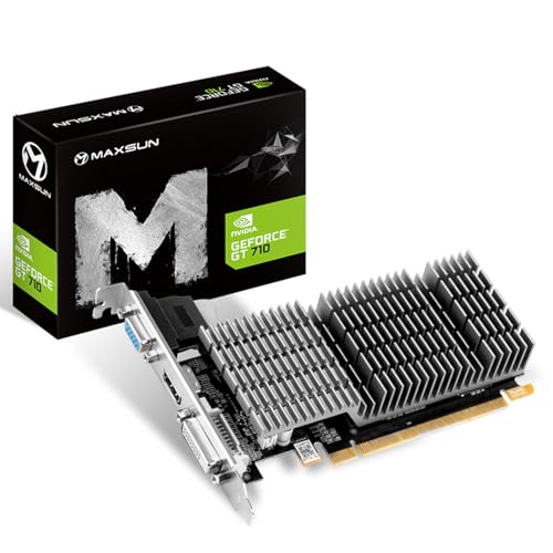 maxsun GEFORCE GT 710 1GB Low Profile Ready Small Form Factor Video Graphics Card GPU Support DirectX12 OpenGL4.5, Low Consumption, VGA, DVI-D, HDMI, Fanless Cooling - Image 1
