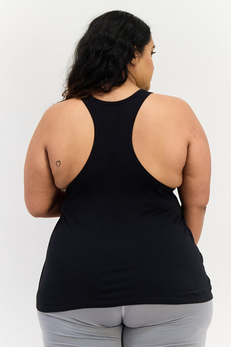 Reebok بلوزة نسائية بلا أكمام على شكل حرف U بشعار العلامة التجارية، سوداء - Image 2