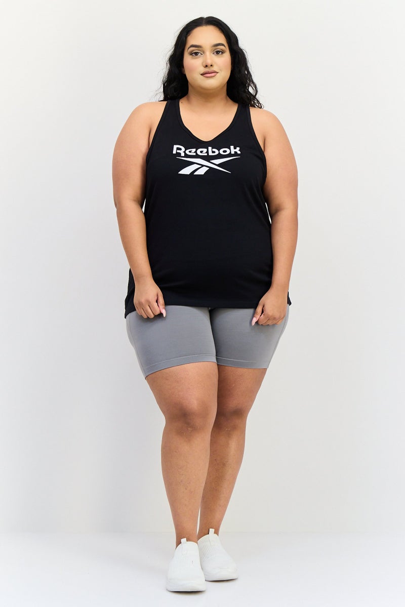 Reebok بلوزة نسائية بلا أكمام على شكل حرف U بشعار العلامة التجارية، سوداء - Image 4