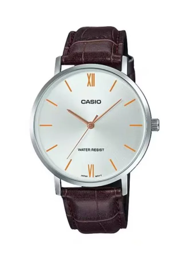 CASIO Men's Analog Display Watch With Brown Leather Strap - MTP-VT01L-7B2UDF