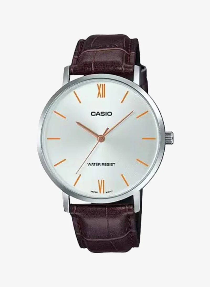 CASIO Men's Leather Analog Watch MTP-VT01L-7B2UDF - 40 mm