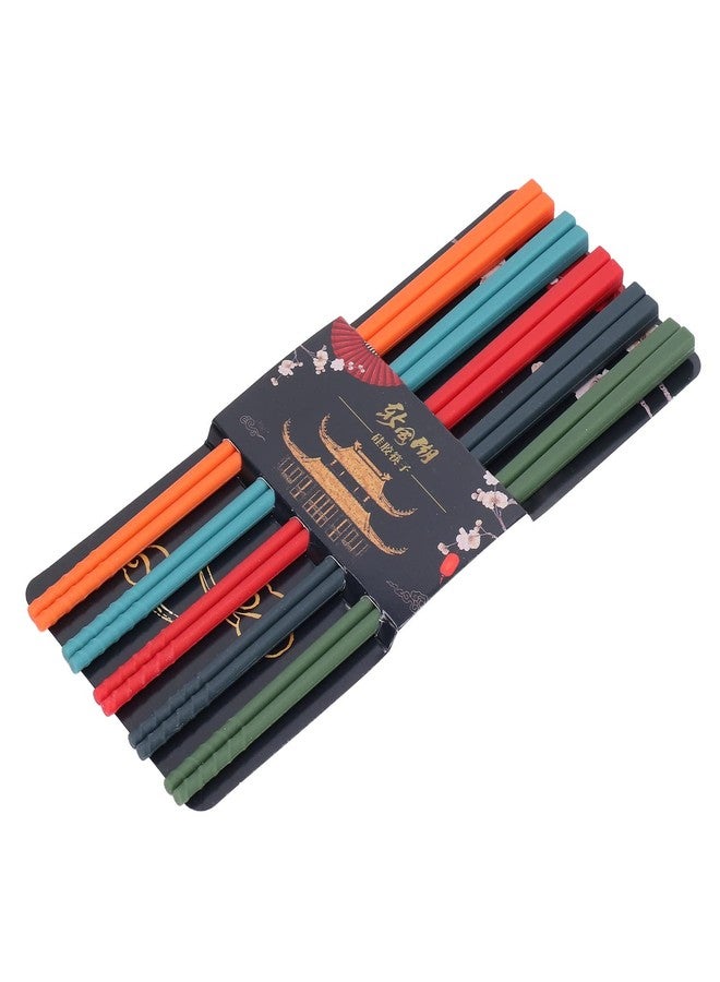 Hopoint 5 Pairs of Reusable Chinese Silicone Chopsticks with Classic Style Lightweight Hand Carved design. Includes Silicone Non Slip Stainless Steel Tableware for Kitchen Dining Tableware - Image 2