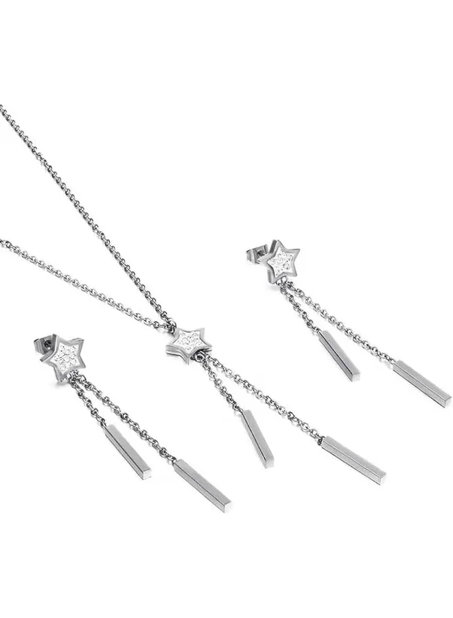 لي كوبر طقم مجوهرات نسائي من الفولاذ المقاوم للصدأ بطلاء فضي قلادة + أقراط