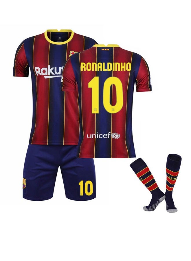 general 20-21 Barcelona Home Football Jersey RONALDINHO #10 Football Jersey/Shorts Socks Gift Set Kids Size & Adult Size, Gift for Fan Friends - Image 1