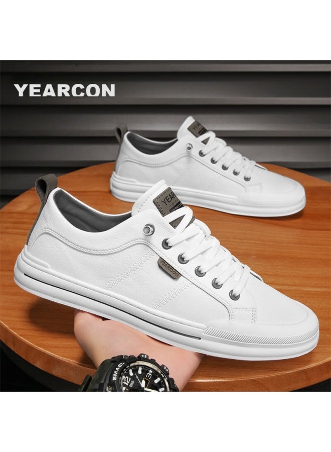 YEARCON Men'S Casual Shoes, White Sneakers, Low-Top Slip-On Skateboard Shoes E53304327, Beige/Light Gray, Size 41 - Image 1