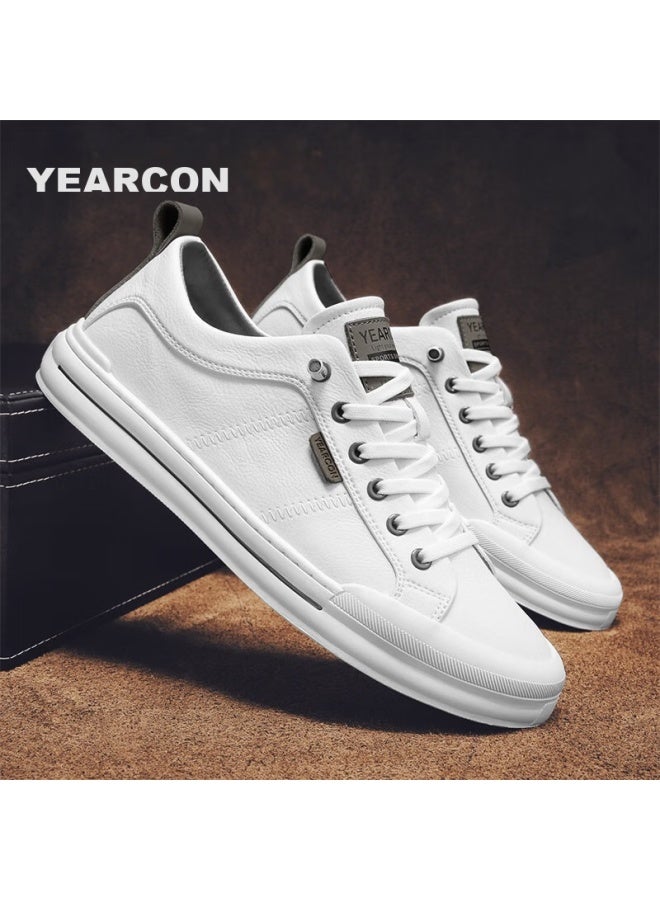 YEARCON Men'S Casual Shoes, White Sneakers, Low-Top Slip-On Skateboard Shoes E53304327, Beige/Light Gray, Size 41 - Image 2