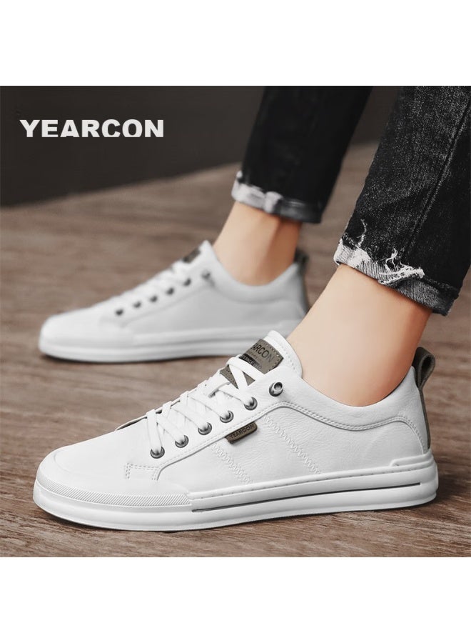 YEARCON Men'S Casual Shoes, White Sneakers, Low-Top Slip-On Skateboard Shoes E53304327, Beige/Light Gray, Size 41 - Image 4