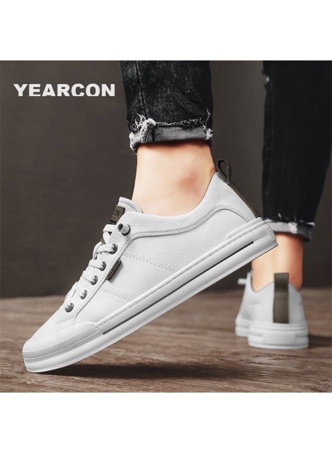 YEARCON Men'S Casual Shoes, White Sneakers, Low-Top Slip-On Skateboard Shoes E53304327, Beige/Light Gray, Size 41 - Image 5