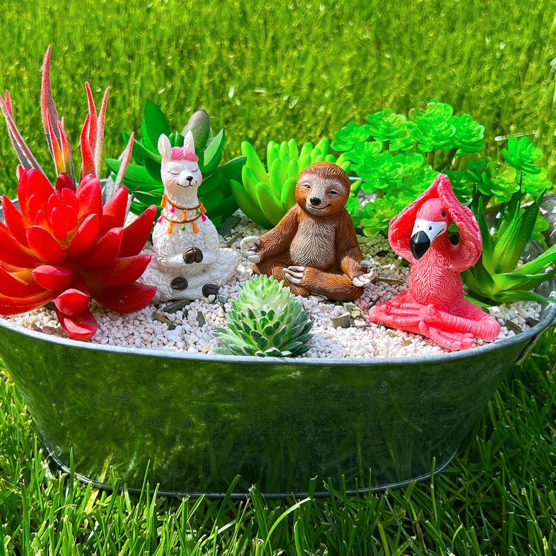 Mood Lab Miniature Yoga Figurines Set - Funny Mini Statue Kit of 3 pcs - Flamingo, Lama & Sloth in Meditation Pose - Fairy Garden Decor - Image 3
