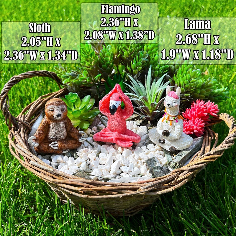 Mood Lab Miniature Yoga Figurines Set - Funny Mini Statue Kit of 3 pcs - Flamingo, Lama & Sloth in Meditation Pose - Fairy Garden Decor - Image 2