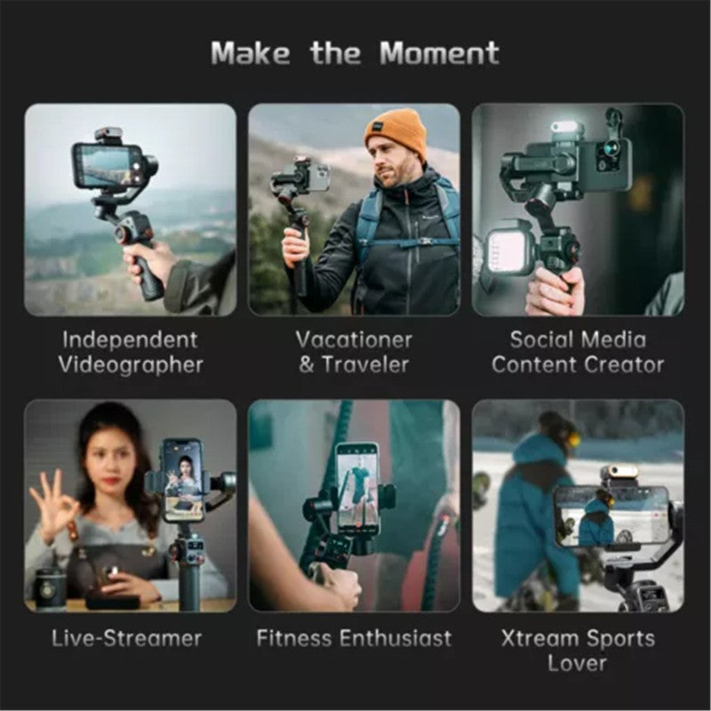 Phone Stabilizer: 3-Axis Anti-shake, 400g Payload, 18 Hour Battery - Magnetic Fill Light With AI Vision Sensor, Gesture Control, 360° Infinite Spin for Mobile Content Creators, Outdoor Vlogging - Image 2