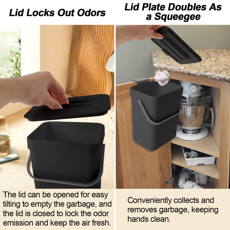 CXGFVRE Compost Bin Kitchen, Includes 100 Trash Bags, Hanging Trash Can with Lid, Features Pet-Proof, Odor-Proof, and Quiet Opening/Closing. Suitable for Bathrooms/Bedrooms/Offices (Black, 0.8Gal/3L) - Image 5