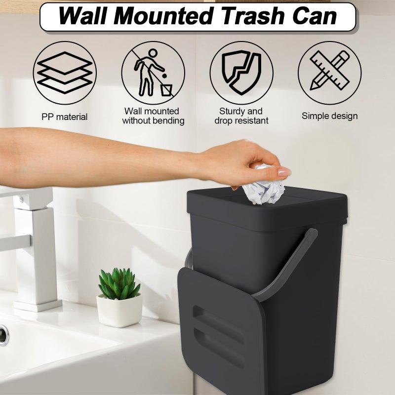 CXGFVRE Compost Bin Kitchen, Includes 100 Trash Bags, Hanging Trash Can with Lid, Features Pet-Proof, Odor-Proof, and Quiet Opening/Closing. Suitable for Bathrooms/Bedrooms/Offices (Black, 0.8Gal/3L) - Image 4