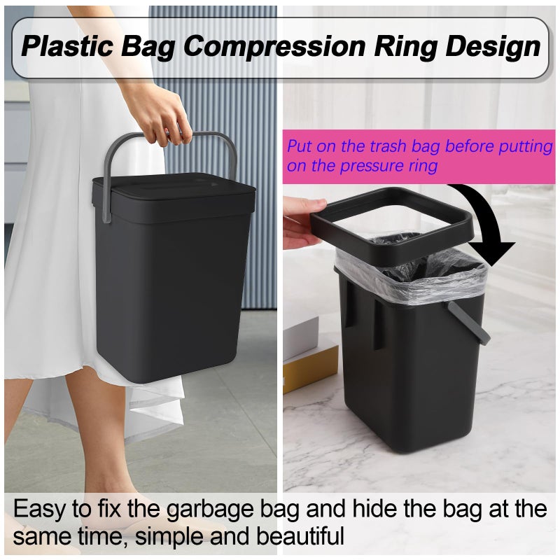 CXGFVRE Compost Bin Kitchen, Includes 100 Trash Bags, Hanging Trash Can with Lid, Features Pet-Proof, Odor-Proof, and Quiet Opening/Closing. Suitable for Bathrooms/Bedrooms/Offices (Black, 0.8Gal/3L) - Image 3