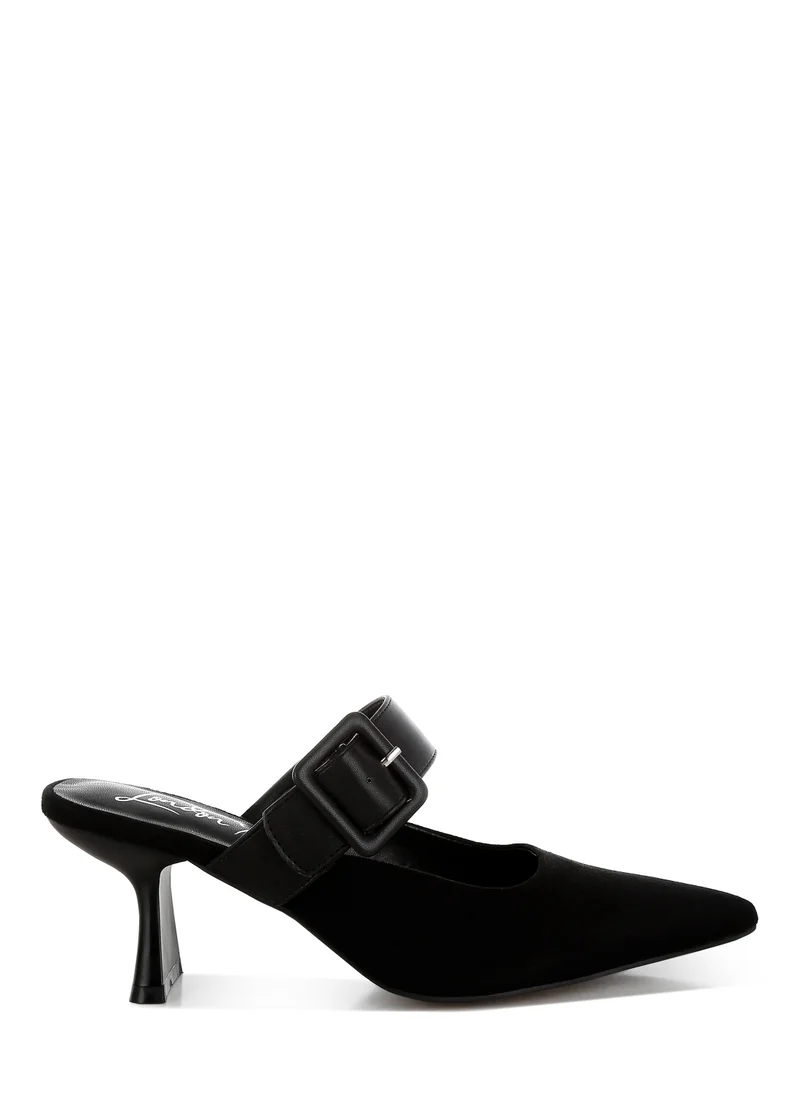 London Rag Microfiber Pointy Slip-On Mules in Black