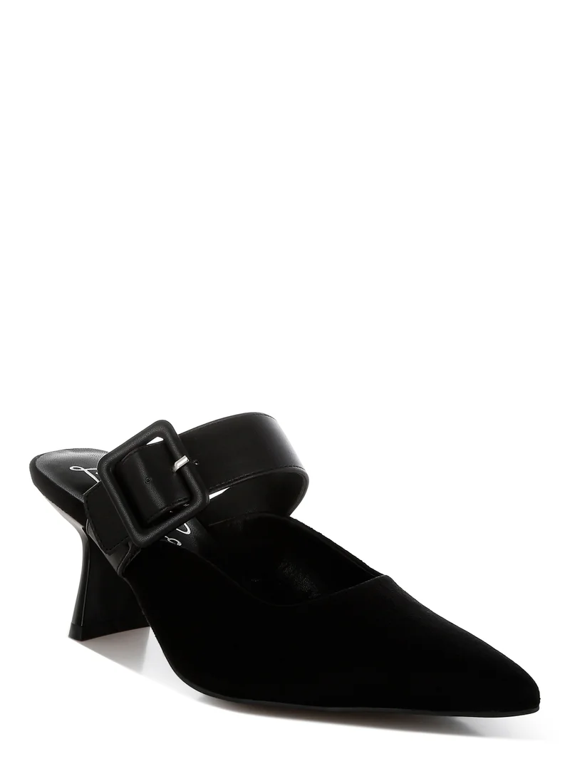 London Rag Microfiber Pointy Slip-On Mules in Black