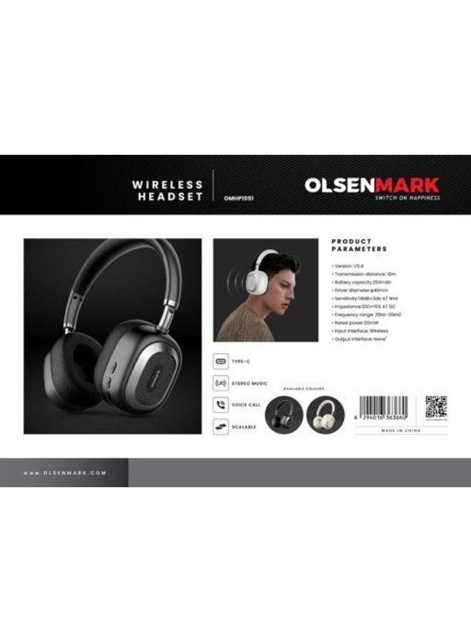 Olsenmark Wireless Headset OMHP1051 – Bluetooth v5.4, Stereo Sound, Built-in Mic, 250mAh Battery, Foldable & Adjustable, Black - Image 2