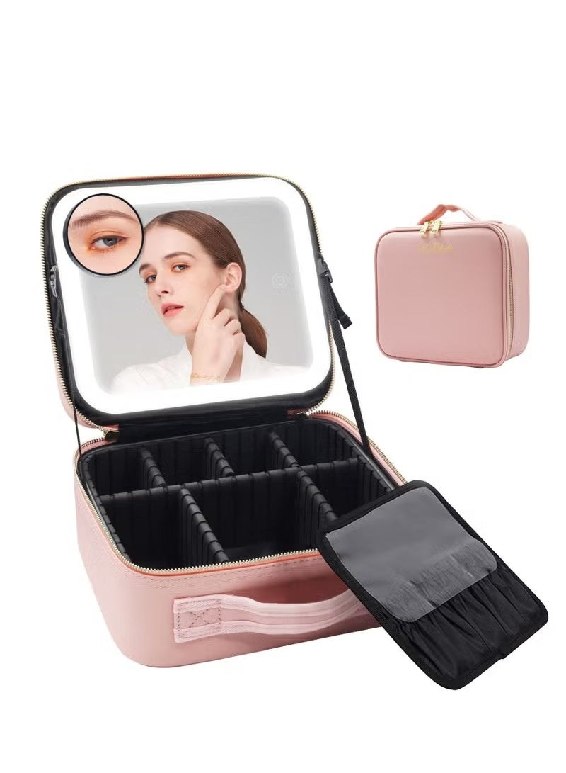 AVELORNOV Travel LED Makeup Organizer Bag – Pink Cosmetic Storage Pouch with Large Capacity, Waterproof Portable Beauty Case for Makeup, Toiletries & Skincare Essentials - Image 1
