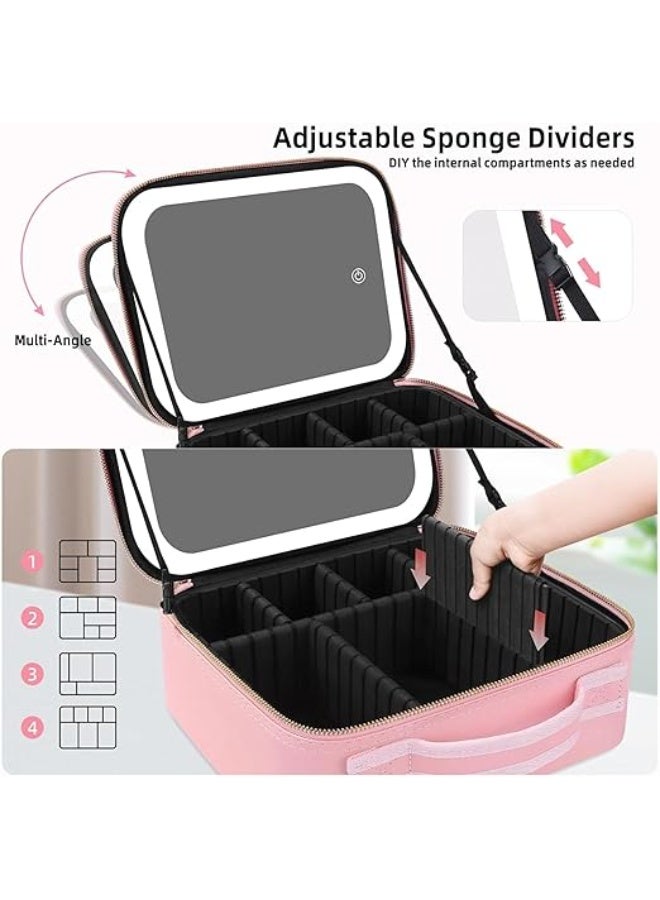 AVELORNOV Travel LED Makeup Organizer Bag – Pink Cosmetic Storage Pouch with Large Capacity, Waterproof Portable Beauty Case for Makeup, Toiletries & Skincare Essentials - Image 3