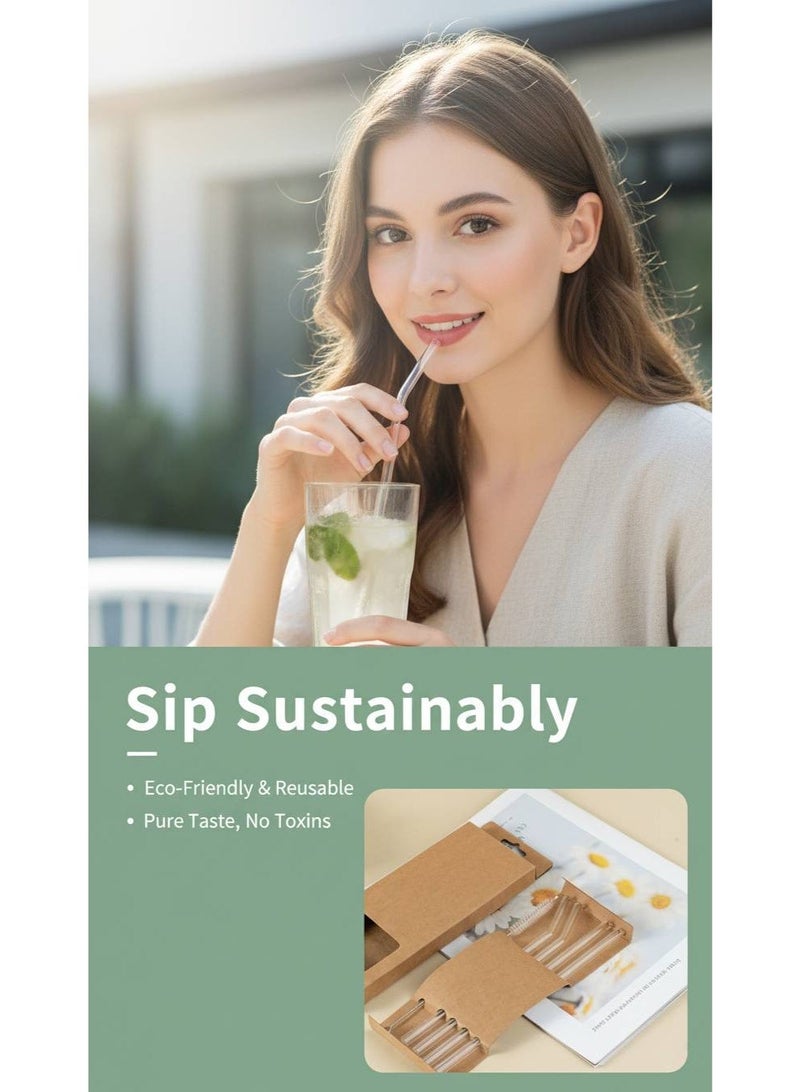 السعي للأفضل 4 قطع من قشات الشرب الزجاجية الشفافة القابلة لإعادة الاستخدام مع فرشاة شفافة 20 سم - Image 2