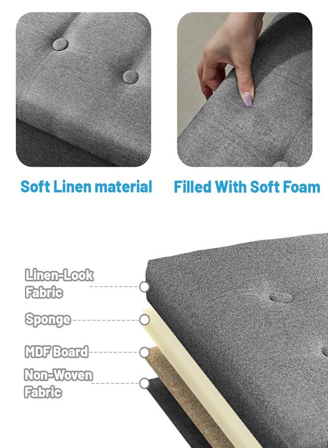 Bsketa Storage Ottoman Foot Rest, Folding Linen Cotton Ottoman with Storage with Side Pockets and Handle, Foot Stool for Lounge, Study Corner, Home Office, 17x17x13 Inches, Dark Gray - Image 3