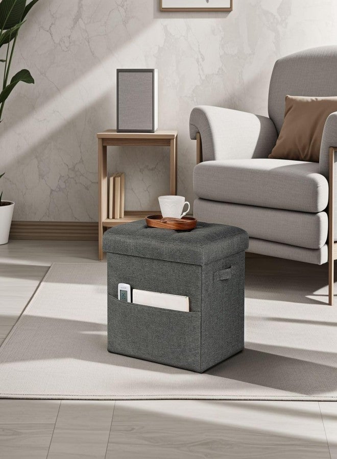 Bsketa Storage Ottoman Foot Rest, Folding Linen Cotton Ottoman with Storage with Side Pockets and Handle, Foot Stool for Lounge, Study Corner, Home Office, 17x17x13 Inches, Dark Gray - Image 5