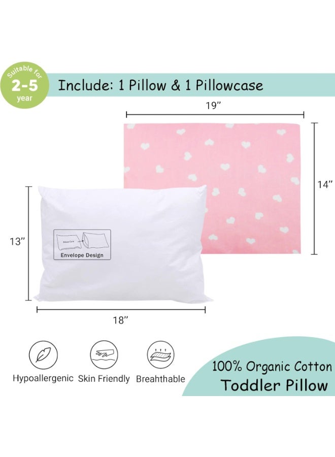 ZPECC Toddler Pillow with Pillowcase - 13x18 Organic Cotton Hypoallergenic Kids Pillow, Baby Essentials for Travel Crib Daycare Stroller (Intended for Age 2 and up) Pink Stripe - Image 1