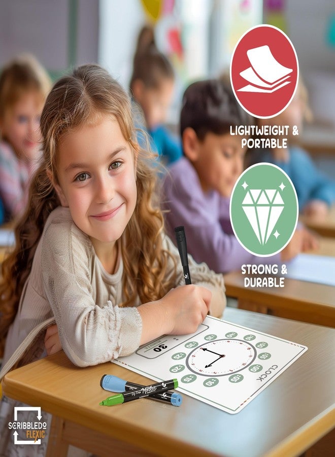 Scribbledo 10 Pack Telling Time Teaching Sheets - 9'x12' Dry Erase Learning Clocks for Kids Homeschooling Supplies - Image 3