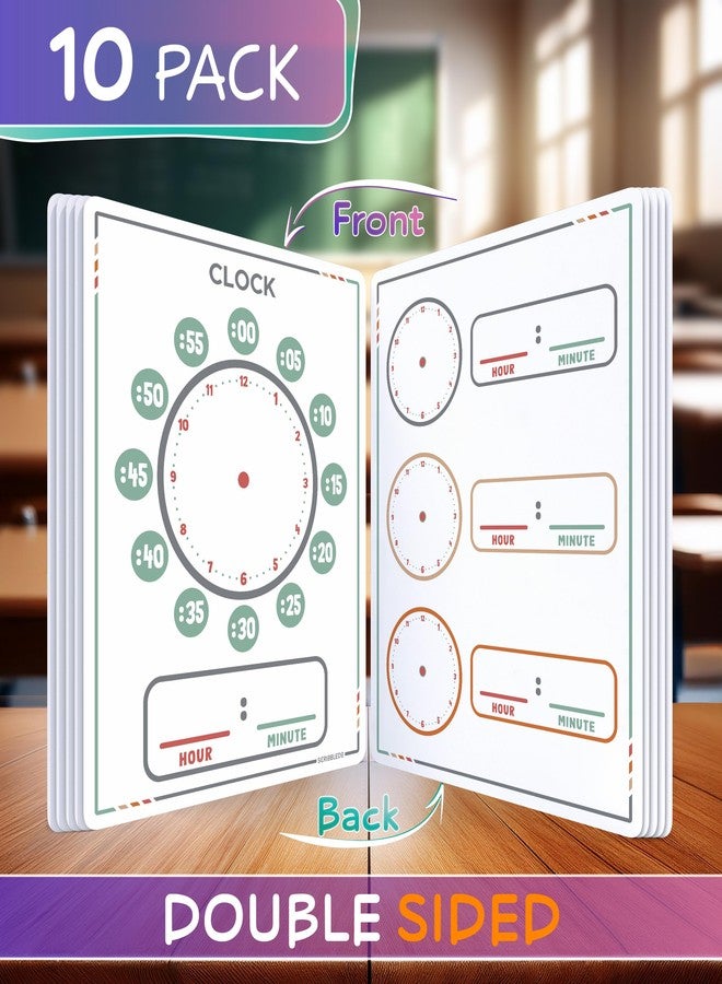 Scribbledo 10 Pack Telling Time Teaching Sheets - 9'x12' Dry Erase Learning Clocks for Kids Homeschooling Supplies - Image 2