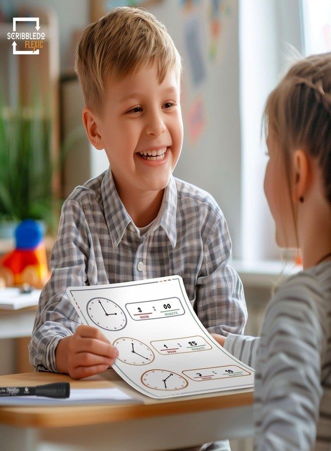 Scribbledo 10 Pack Telling Time Teaching Sheets - 9'x12' Dry Erase Learning Clocks for Kids Homeschooling Supplies - Image 5