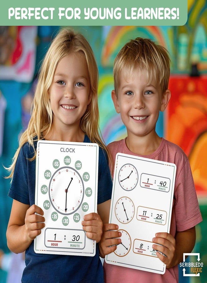 Scribbledo 10 Pack Telling Time Teaching Sheets - 9'x12' Dry Erase Learning Clocks for Kids Homeschooling Supplies - Image 4