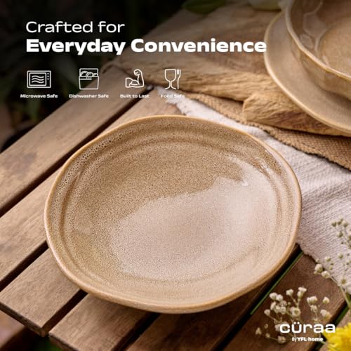 CÜRAA by YFL Home Rustic Facet and Flow Collection Pasta Bowl Set of 2 | Microwave-Safe Pasta Plate,Ceramic Serving Bowl | Pasta Serving Plate | 8 Inches Pasta/Maggi/Macaroni Plate | 650ml Each - Image 5