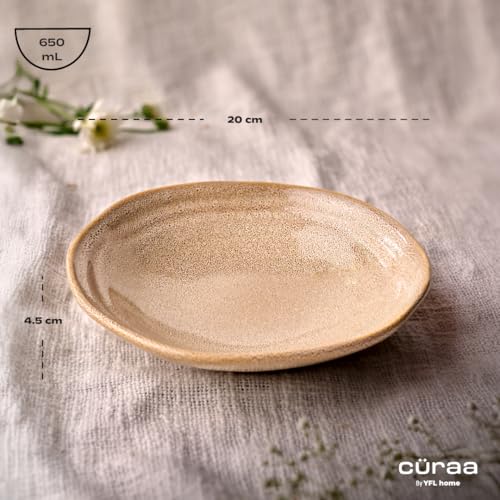 CÜRAA by YFL Home Rustic Facet and Flow Collection Pasta Bowl Set of 2 | Microwave-Safe Pasta Plate,Ceramic Serving Bowl | Pasta Serving Plate | 8 Inches Pasta/Maggi/Macaroni Plate | 650ml Each - Image 3