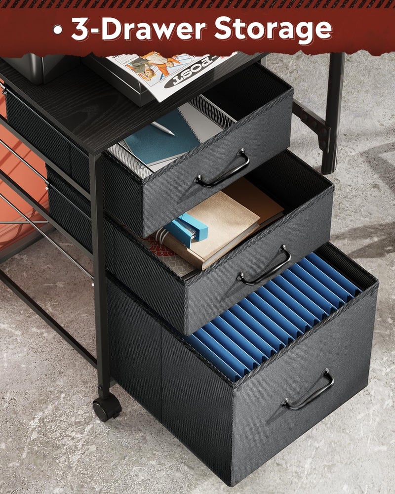 DEVAISE Mobile File Cabinet, Rolling Printer Stand with 3 Drawers, Fabric Vertical Filing Cabinet fits A4 or Letter Size for Home Office, Black - Image 4