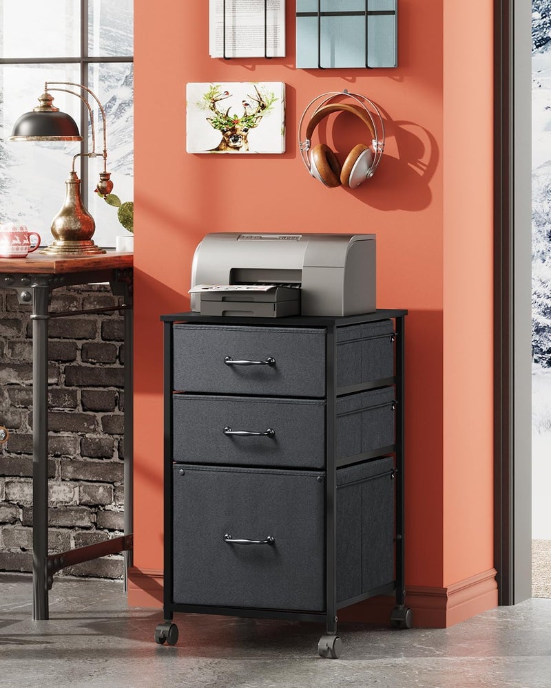 DEVAISE Mobile File Cabinet, Rolling Printer Stand with 3 Drawers, Fabric Vertical Filing Cabinet fits A4 or Letter Size for Home Office, Black - Image 2