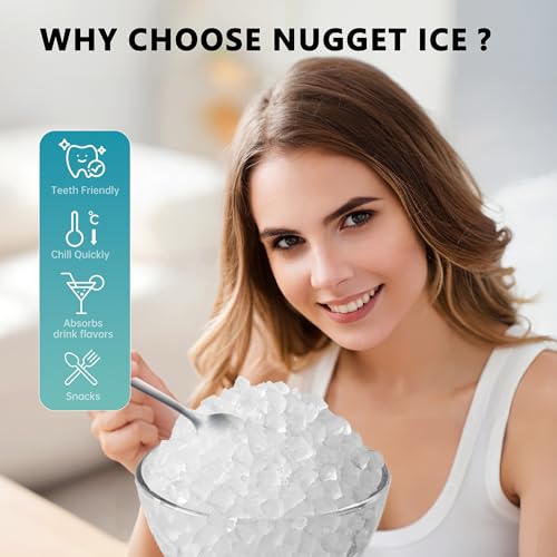 EUHOMY Nugget Ice Maker Countertop with Handle, Ready in 6 Mins, 34lbs Per Day, Removable Top Cover, Auto-Cleaning, Portable Sonic Ice Maker with Basket and Scoop, for Home/Party/RV/Camping (Silver) - Image 4