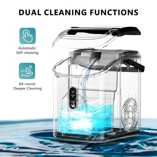 EUHOMY Nugget Ice Maker Countertop with Handle, Ready in 6 Mins, 34lbs Per Day, Removable Top Cover, Auto-Cleaning, Portable Sonic Ice Maker with Basket and Scoop, for Home/Party/RV/Camping (Silver) - Image 3