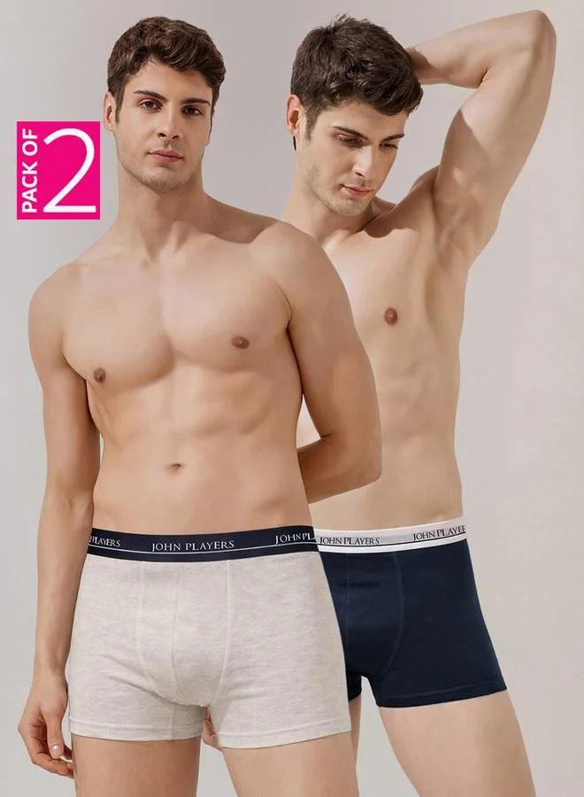 John Players Pack of 2 - Multi-Color Cotton Trunks with Printed Logo Waistband