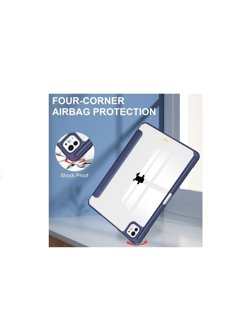 إيفو جراب هجين نحيف لجهاز iPad Pro 13 - 2025 (الجيل الثامن) M5، غطاء حماية ثلاثي الطي مقاوم للصدمات مع غطاء خلفي شفاف وحامل قلم مدمج لجهاز iPad Pro 13 بوصة 2025، أزرق داكن - Image 3