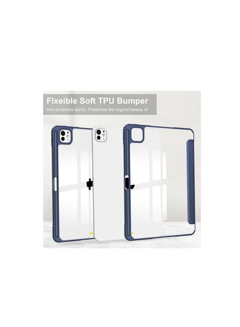 إيفو جراب هجين نحيف لجهاز iPad Pro 13 - 2025 (الجيل الثامن) M5، غطاء حماية ثلاثي الطي مقاوم للصدمات مع غطاء خلفي شفاف وحامل قلم مدمج لجهاز iPad Pro 13 بوصة 2025، أزرق داكن - Image 5