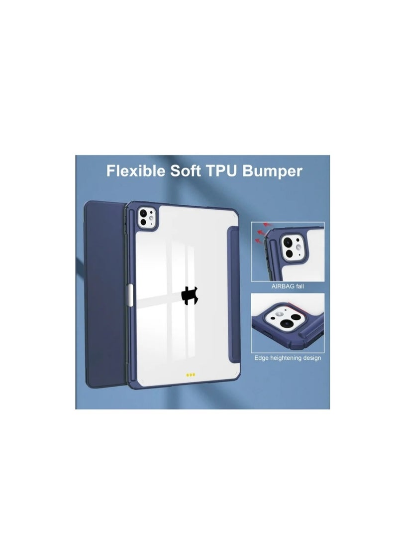 إيفو جراب هجين نحيف لجهاز iPad Pro 13 - 2025 (الجيل الثامن) M5، غطاء حماية ثلاثي الطي مقاوم للصدمات مع غطاء خلفي شفاف وحامل قلم مدمج لجهاز iPad Pro 13 بوصة 2025، أزرق داكن - Image 4