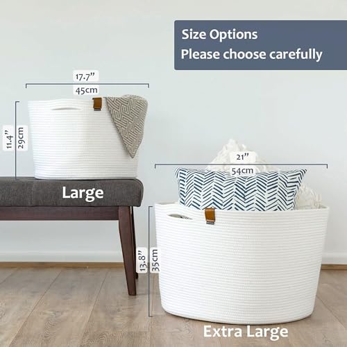 DENJA & CO Extra Large Blanket Basket for Living Room - White Farmhouse Woven Baskets for Storage | Cotton Rope Large Baskets for Blankets, Pillows, Toys, or Laundry | Ivory White (21" Wide x 13.8" Tall) - Image 5