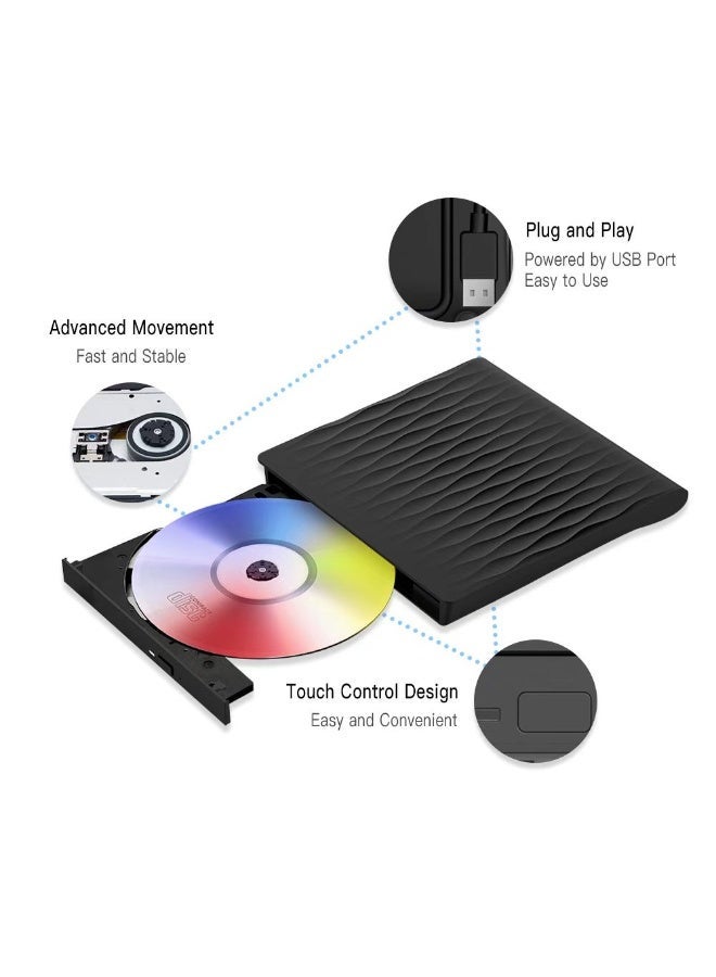 Captaintech Ultra-Slim External DVD Drive - Dual USB 3.0 & USB-C High-Speed CD/DVD Burner & Reader for Laptop, Desktop, and MacBook - Image 2