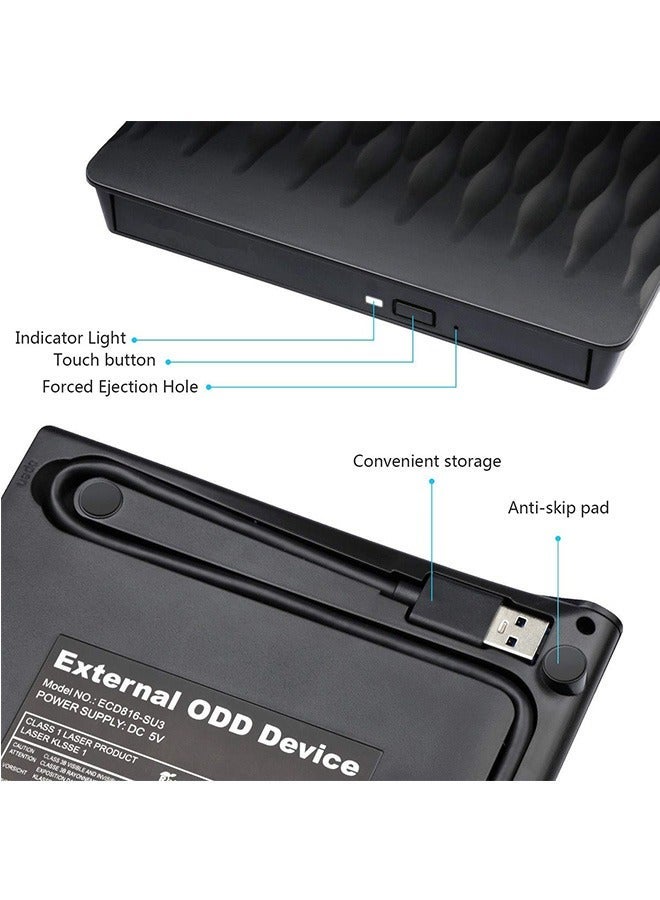 Captaintech Ultra-Slim External DVD Drive - Dual USB 3.0 & USB-C High-Speed CD/DVD Burner & Reader for Laptop, Desktop, and MacBook - Image 5