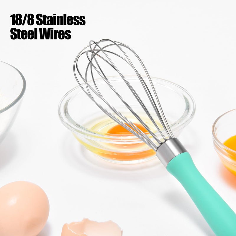 Handheld 18/8 Stainless Steel Balloon Whisk with 8 Rust-Proof Wires and Non-Slip Silicone Handle, Aqua Sky - Image 3
